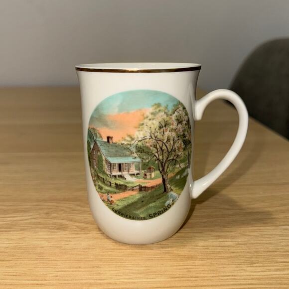 Currier and Ives Four Seasons Mugs Set of 4 VINTAGE - Picture 4 of 5